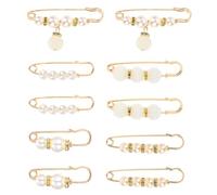 Ouligay 10 spille da donna con perle oro e bianco, spille di sicurezza, spille decorative per abbigliamento, spille per maglioni, sciarpe, cappelli e borse