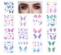 Ouligay 14 fogli di tatuaggio a forma di farfalla, tatuaggi temporanei per il viso, tatuaggi temporanei, festival, tatuaggi finti, impermeabili, per bambini, adulti, viso, corpo, braccio