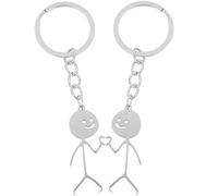 Ouligay 2 paia di portachiavi stickman lingua dei segni portachiavo partner cuore coppia anniversario San Valentino, argento, 3.94 Zoll