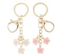 Ouligay 2 portachiavi a forma di fiore rosa, da donna, con chiusura a moschettone, portachiavi a forma di fiore, graziosi ciondoli decorativi per borse (rosa, bianco), Rosa/Bianco.
