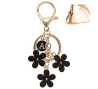 Ouligay Portachiavi a forma di fiore con lettera iniziale nera per borsa da donna, borsa, chiavi auto, borsa, zaino, Nero , M