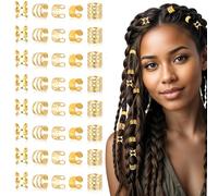 Ouligay Set di 40 accessori per capelli in oro dreadlocks, gioielli dorati pirata per trecce, anelli per capelli, spirali per capelli, regolabili, accessori per capelli dreadlock per donne e ragazze