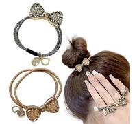OULIGET Elastici per capelli con fiocco dorato glitterato, con farfalla piena di strass di cristallo, elastici per capelli, eleganti elastici per capelli da donna e ragazza, 2 pezzi