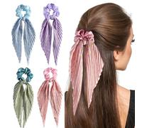 Ouliget Elastici per capelli in raso setoso, da donna, morbidi e lucenti, accessori per capelli, con fiocco annodato in stile bohémien, 4 pezzi