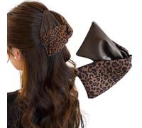 Ouliget Fermaglio per capelli a triangolo con stampa leopardata, da donna, in pelle, con nodo leopardato, elegante accessorio per capelli, clip fissa per coda di cavallo