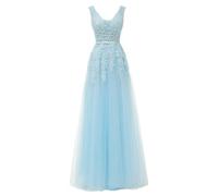 OULIWANGLUO - Abito da donna, in tulle, a manica lunga, elegante, slim, per matrimonio, da sera, da cocktail, per ospiti del matrimonio, abito maxi, IT, Azzurro 1, S