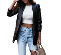 OULIWANGLUO Giacca in pelle da donna con abito medio lungo, giacca in pelliccia antivento, sottile, per autunno e inverno, Nero , L