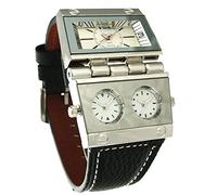 Oulm 9525 - Orologio analogico da uomo con cinturino in pelle nera, 3 quadranti secondari