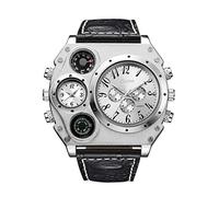 Oulm Orologio da uomo analogico con lunetta in metallo bianco quattro quadranti neri, bianco