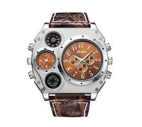 Oulm Orologio da uomo analogico con lunetta in metallo bianco quattro quadranti neri, Marrone