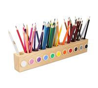 Ouluhend Wooden Colored Pencil Holder Case Organizer with 11 Holes, Nature Pine Wood Desktop Storage Stationary Caddy for Colored Pencils, Markers, Crayons.