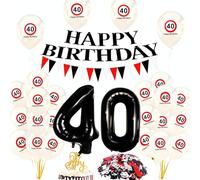 OuMaiFeng - Decorazione per 40° compleanno, uomo e donna, segnale stradale, ghirlanda, palloncini e striscioni per una celebrazione creativa