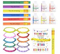 OuMaiFeng Regali di classe per 30 bambini, regalo di fine semestre per bambini, regalo per studenti da insegnanti, braccialetti regolabili con onda a corda, 30 braccialetti in corda, 30 matite