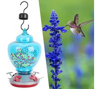 Oumefar Mangiatoia per Uccelli con Design in Vetro Colorato (E) | Vetro resistente, facile da pulire, attira i colibrì, adatto ai giardini, previene le perdite