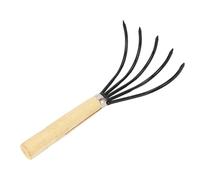 Oumefar Rastrellino Giardino 5 Coltivatore di Poti 5 Tinti in Acciaio Al Carbonio Coltivatore Artiglio con Manico in Legno Ergonomico per il Terreno Allentante (Manico corto)