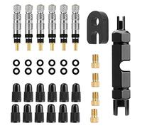 Oumers Bici Presta Valve Sets, Nucleo valvola Presta Tappi valvola Adattatore per valvola da Presta a Schrader Strumento 2 in 1 Presta Valve Core Anello in gomma chiave del nucleo della valvola