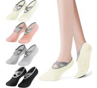 Oumida 4 paia di calzini da yoga, pilates, calzini antiscivolo, per donne e ragazze, per barre, pilates, danza, piedi nudi, trampolino, taglia 36-40, nero, crema, grigio, arancione, rosa, 36-40