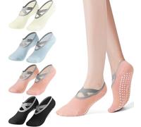 Oumida 4 paia di calzini da yoga, pilates, calzini antiscivolo, per donne e ragazze, per barre, pilates, danza, piedi nudi, trampolino, taglia 36-40, nero, crema, blu, arancione, rosa, 36-40
