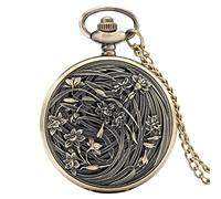 OUMIFA Orologio da tasca classico Retro Bronzo intagliato erba fiore design al quarzo orologio da tasca al quarzo collana pendente antico maglione catena uomo donne regali Orologio da tasca neutron