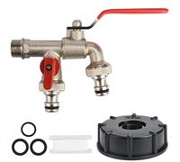 Oumuik Doppio rubinetto da giardino 1/2 "con adattatore serbatoio IBC, rubinetto antigelo in ottone massiccio, rubinetto multifunzione all'aperto