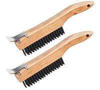 Oumuik Set di 2 spazzole metalliche con manico in legno, spazzola metallica per rimuovere la ruggine, spazzola metallica per la pulizia
