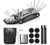 oumuik Set di riparazione per bicicletta, 16 in 1, attrezzi per bicicletta, set di riparazione tascabile