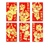 Ounfhtrttk 36 Buste Cinesi Rosse per Capodanno 2024, 6 Disegni, Buste Cinesi per Soldi 2024 Capodanno Lunare del Drago, 6,5x3,5 Pollici Durevoli, Alta qualità, Facili da Usare