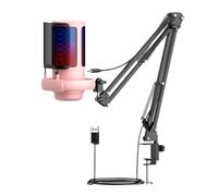 Ounfhtrttk Microfono Condensatore USB RGB Esports Game Call Recording Condenser Mic con Microfono di Supporto per Boom Metallico per Lo Studio di Registrazione Rosa
