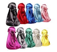 Ounfhtrttk Wave Satin Du Rag per Uomini e Donne, Pacco da 10 Pezzi, Durag In Seta per Uomini con Coda Lunga e Cinghie Larghe.