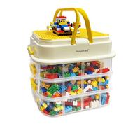 OunglyChoi Scatole portaoggetti con coperchi per Lego Cube, 4 strati, impilabili, con manico, contenitore trasparente per giocattoli per bambini, blocchi, mattoni, tavola, puzzle