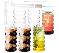 Oungy 6 bicchieri a bolle da 450 ml, bicchieri da caffè con cannucce di vetro, bicchieri da caffè con pennello, bicchieri da caffè, bicchieri da caffè, bicchieri da acqua e bevande