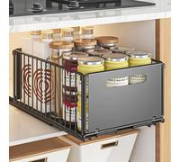Oungy Cassetto telescopico estraibile da cucina, organizer da cucina, non necessita di foratura, cassetto telescopico in metallo, profondità 40 cm, 37,5 x 22,3 x 19 cm, colore nero