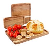 Oungy Set di 3 vassoi in legno di acacia, 30 x 20 cm, 20 x 20 cm, 20 x 10 cm, vassoio decorativo in legno per caffè, dessert, snack, piccole parti