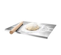 Oungy Tagliere in acciaio inox con bordo, 30 x 40 cm, per impasto e pane | Tagliere in acciaio inox, piano di lavoro in acciaio inox, con mattarello in legno, per pane, pizza, impasto e cottura