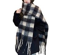 OUNIYA Grande sciarpa scozzese spessa a quadri colorati sciarpe oversize morbida grande lana di cashmere spessa inverno coperta calda da donna, Plaid nero., L