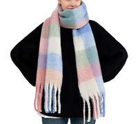 OUNIYA Grande sciarpa scozzese spessa a quadri colorati sciarpe oversize morbida grande lana di cashmere spessa inverno coperta calda da donna, Azzurro/Rosa, L