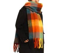 OUNIYA Grande sciarpa scozzese spessa a quadri colorati sciarpe oversize morbida grande lana di cashmere spessa inverno coperta calda da donna, Giallo e verde., Large