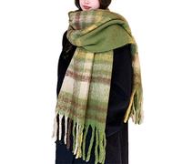 OUNIYA Grande sciarpa scozzese spessa a quadri colorati sciarpe oversize morbida grande lana di cashmere spessa inverno coperta calda da donna, Tartan Verde, Large