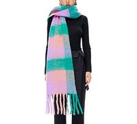 OUNIYA Grande sciarpa scozzese spessa a quadri colorati sciarpe oversize morbida grande lana di cashmere spessa inverno coperta calda da donna, Verde, rosa., Large