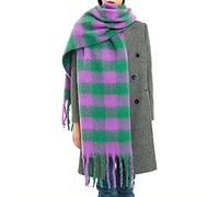 OUNIYA Grande sciarpa scozzese spessa a quadri colorati sciarpe oversize morbida grande lana di cashmere spessa inverno coperta calda da donna, Verde, viola., Large