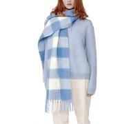 OUNIYA Grande sciarpa scozzese spessa invernale da donna oversize sciarpe colorate grande cashmere spesso scialle caldo, Blu e bianco., Large