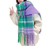 OUNIYA Grande sciarpa scozzese spessa invernale da donna oversize sciarpe colorate grande cashmere spesso scialle caldo, Viola, Large