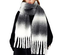 OUNIYA Sciarpa grande e spessa a quadri tartan invernale per donna, coperta oversize, scialli in cashmere colorati, scialle caldo e spesso, Nero, Bianco, Large