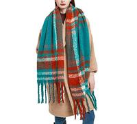 OUNIYA Sciarpa grande e spessa a quadri tartan invernale per donna, coperta oversize, scialli in cashmere colorati, scialle caldo e spesso, Turchese, Large