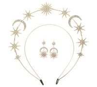 OUNONA 1 set di cerchietto e orecchini con corona della dea del sole - Copricapo a doppio strato con stella a sei punte e, costume da sposa con stelle glitterate, accessorio per capelli