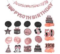 OUNONA 1 set di decorazioni da appendere per il 50° compleanno a tema | Festoni di compleanno color oro rosa scintillanti, decorazioni per il traguardo dei cinquant'anni, sfondi per feste a