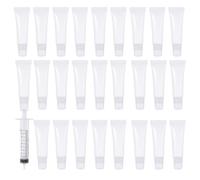 OUNONA 1 set di tubetti da viaggio ricaricabili: tubetti trasparenti per lucidalabbra da 15 ml, flacone per il trucco con siringa, flaconi campione da spremere, contenitori in plastica per balsamo per