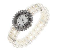 OUNONA 1pezzi Orologio Da Polso Donna Con Design Perla Doppia Elastico Orologio Fashion Leggero e Elegante Per Ragazze Braccialetto Gioiello in Lega e Perle Sintetiche Resistente e Confor