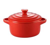 OUNONA 1pezzi Stoviglie in Gres Stagionate con Coperchio Boccale Doppio Manico Microonde Compatibile per Zuppe e Cotture Fuoco Lento in Cucina Domestica Rosso