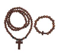 OUNONA 2 rosari cattolici in legno, collana e bracciale con perline del ros